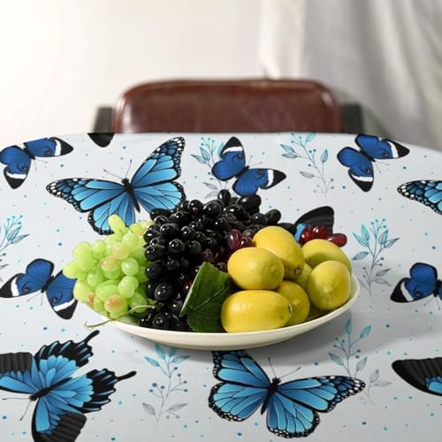 Blue Flying Butterfly Tablecloth, Vintage Celestial Butterfly Herbs Leaves Flower Print Table Cloth for Farmhouse Kitchen Party Picnic Dinner Decor 60x120in