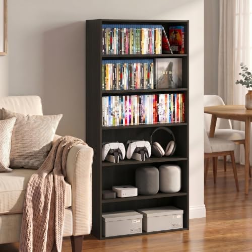 Furinno Basic DVD Shelf, 6-Tier Media Shelf, CD Rack, Espresso | 7 x 24 x 53, Open Shelf for DVD Blueray Game Disc, Cube Storage Organizer, for Living Room, Bedroom, Home Office