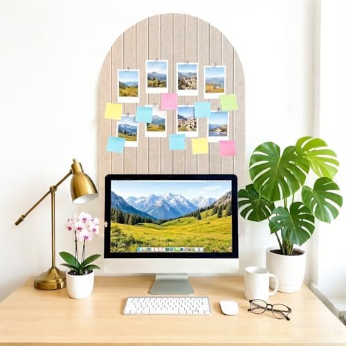 Cork Board Alternative for Walls, 36" x 24" Large Felt Bulletin Board Tiles with Arch Design, Office Cork Board with PushPins Adhesive Tabs, Cute Corkboard Pin Board for Pictures - Beige