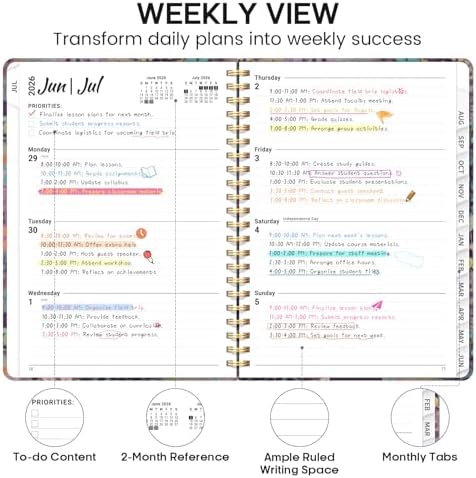 Planner 2026-2027, Weekly & Monthly Academic Calendar, Jul 2026 – Jun 2027