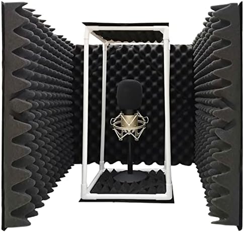 TroyStudio Large Microphone Isolation Shield, Foldable Vocal Booth Reflection Filter, 2 Inches Thick Acoustic Foam Panel Music Sing Podcast Recording Studio Adjustable Sound Box for Desk & Laptop