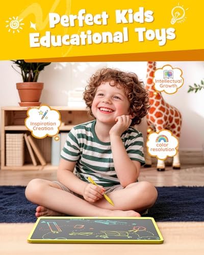 LCD Writing Tablet 16 Inch, Toys for 3 4 5 6 7 8 9Year Old Boys Girls, Colorful Doodle Board Drawing Tablet, Gift for Boys Age 3-12 Years, Memo Board, Drawing Pads with Lanyard (Yellow-16 Inch)
