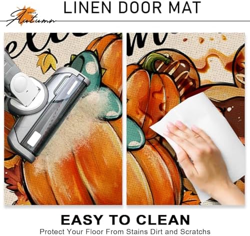 Welcome Pumpkin Decorative Front Door Mat, Autumn Wreath Doughnut