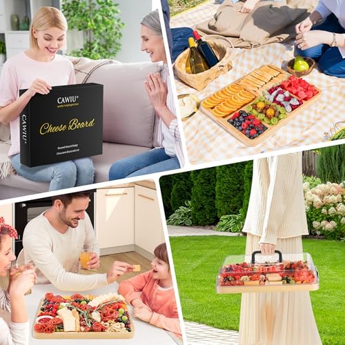 CAWIU Large Charcuterie Board with Lid, Portable Cheese Board & Snack Tray