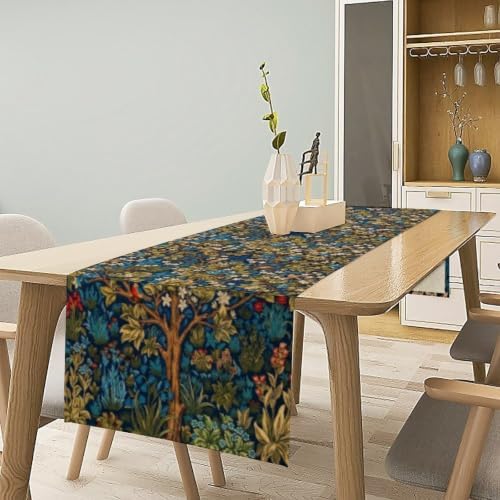 William Morris Floral Table Runner, Vintage Tree of Life Flowers Table Runner for Dining Table Decor 13 x 120 Inch