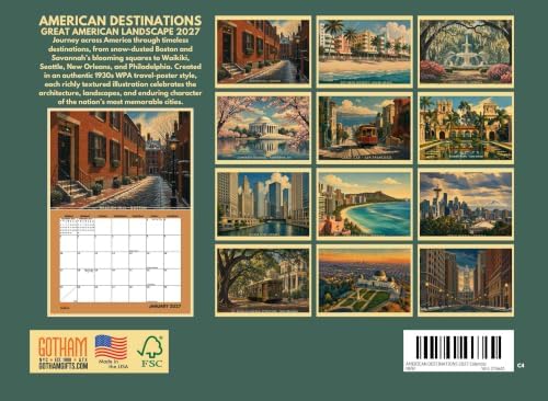 America Vintage Travel Poster Calendar 2027 12 Month | American Made In The USA