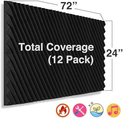 Foroomaco Slash Acoustic Foam Panels, 12 x 12 x 2 in, 12 Pack, Black