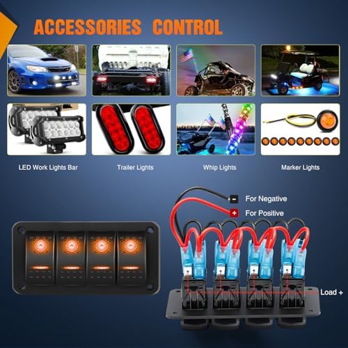 Nilight 4 Gang Rocker Switch Panel w/Orange LED Light 5Pin ON Off Pre-Wired
