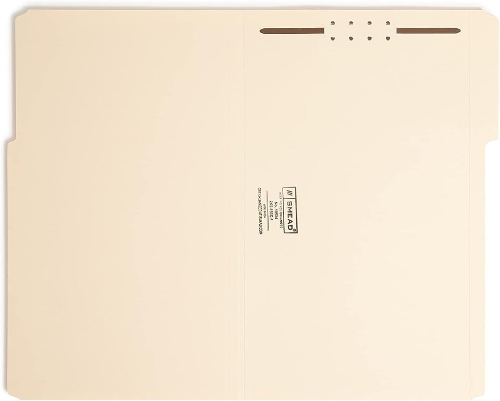 Smead Fastener File Folder, 1 Fastener, Reinforced 1/3-Cut Tab, Legal Size, Manila, 50 per Box (19534)