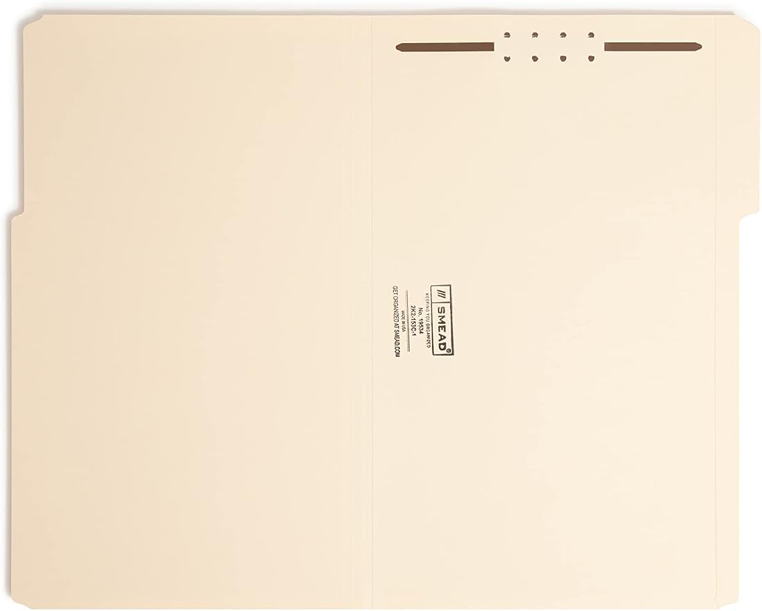 Smead Fastener File Folder, 1 Fastener, Reinforced 1/3-Cut Tab, Legal Size, Manila, 50 per Box (19534)