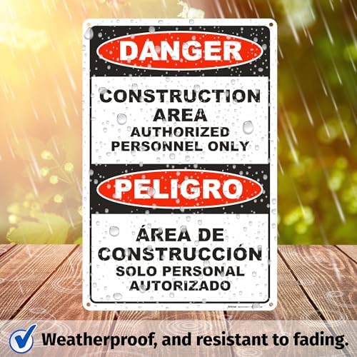 12x18 Bilingual Danger Construction Area Authorized Personnel Only Sign