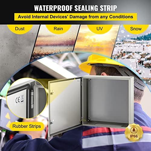VEVOR NEMA Steel Enclosure, 24 x 24 x 8'' NEMA 4X Steel Electrical Box, IP66 Waterproof & Dustproof, Outdoor/Indoor Electrical Junction Box, with Mounting Plate
