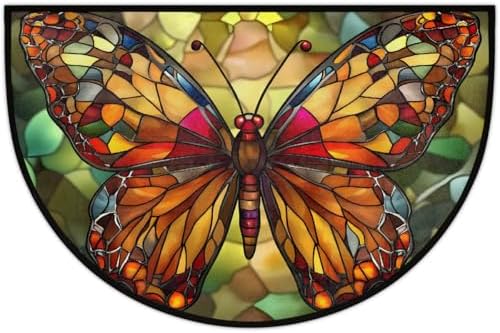 Stained Glass Butterfly Half Round Door Mat