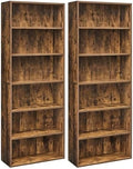VASAGLE Set of 2 6-Tier Open Bookshelves, Adjustable Storage Shelves