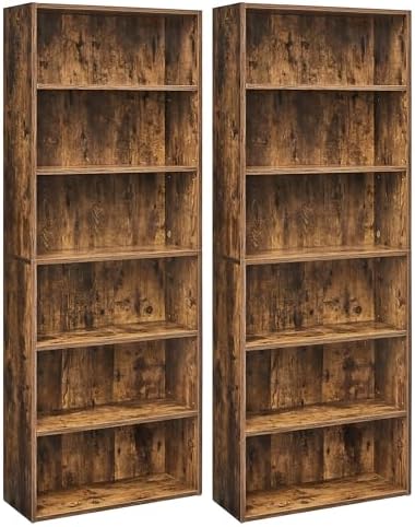 VASAGLE Set of 2 6-Tier Open Bookshelves, Adjustable Storage Shelves