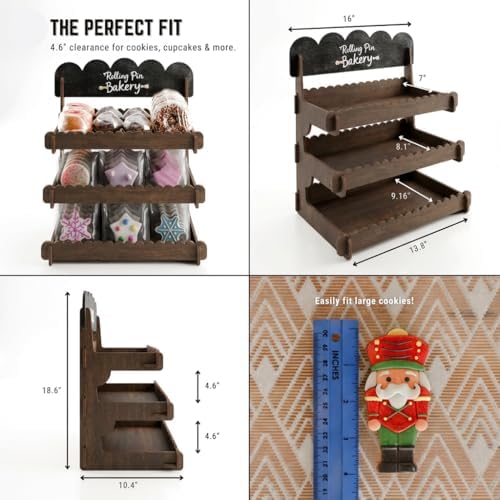 HOTCAN Wooden Cookie Display Stand with Chalkboard Sign for Bakers, Vendors, Craft Fairs | Pastry Display for Market Booths & Events | 3 Tiered Cookie Display for Muffins, Cakes, and Pastries (Brown)