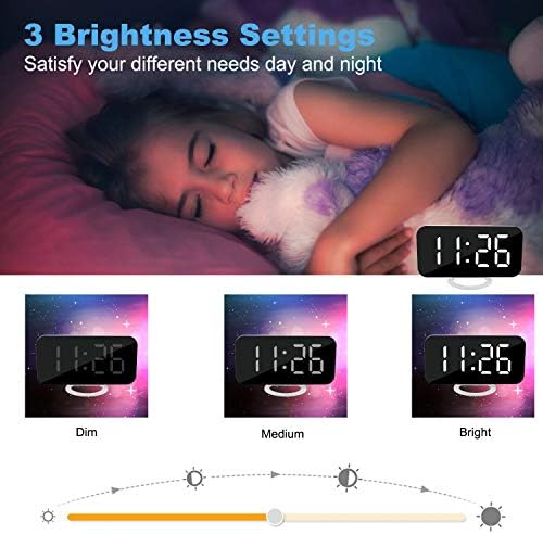 SZELAM Digital Clock Large Display, LED Electric Alarm Clocks Mirror Surface for Makeup with Diming Mode, 3 Levels Brightness, Dual USB Ports Modern Decoration for Home Bedroom Decor-White (001)