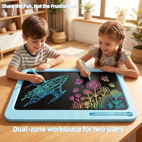 19 Inch LCD Writing Tablet with Split-Screen Partial Erase, Extra Large Drawing Pad with 3 Erase Buttons (Left/Right/Full), Giant Electronic Doodle Board for Kids Adults Home Office (Blue)