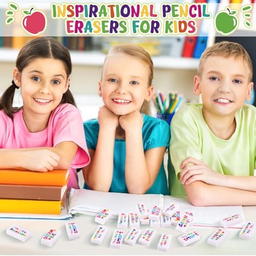 100 Pcs Back to School Inspirational Pencil Erasers for Kids Bulk