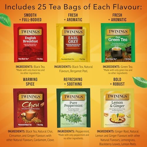 Twinings Variety Pack Tea Bag Sampler, 25 CT Box (6 Pack)