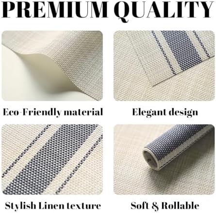 Placemats Set of 4 Vinyl/Plastic Woven Place Mats for Kitchen Table Indoor/Outdoor Washable Placemat Wipeable Dining Table Mats (Khaki Blue,4)