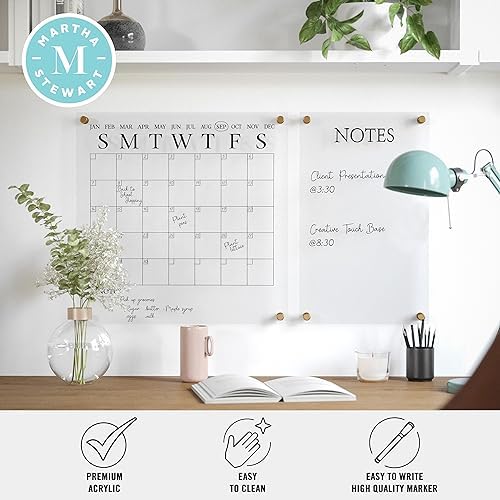 Martha Stewart Grayson Acrylic Calendar and Notes Board Set, Clear/Black
