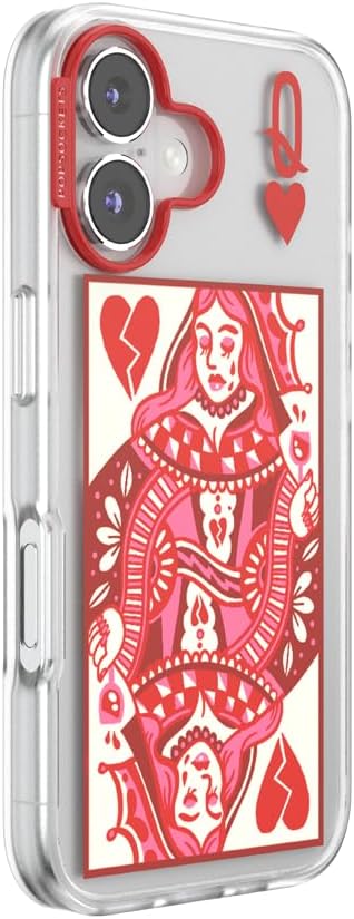 PopSockets iPhone 16 Phone Case with MagSafe- Heart Queen | Magnetic, Wireless Charging, Camera & Drop Protection, Heart, Valentines, Red, Textured