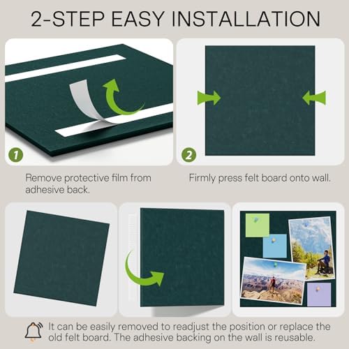 MaxGear Felt Bulletin Board 48" x 36", Dark Green Felt Wall Tile Wall Decor