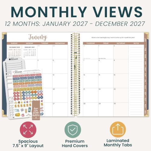 bloom daily planners 2027 Hardcover Goal & Vision Planner (January - December 2027) - Monthly & Weekly Calendar Year Agenda Organizer - 7.5" x 9" - Navy Linen