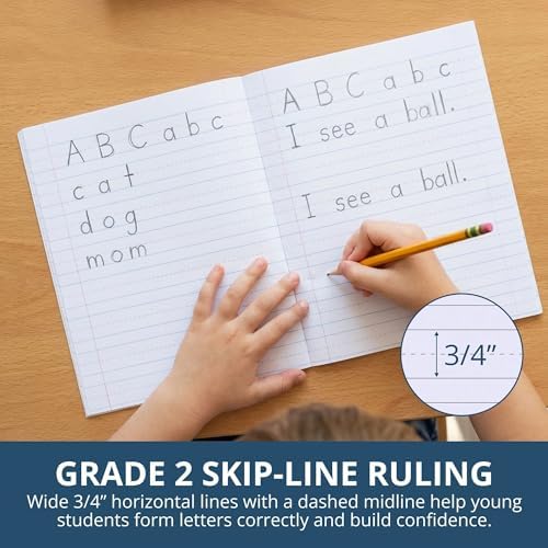 ROARING SPRING Primary Composition Book, Handwriting Notebook for Kids (K - 2nd Grade), Grade 2 Ruled, 3/4" Skip-Line Manuscript Paper, Flexible Cover, 9.75" x 7.5", 50 Sheets/100 Pages, 72 Pack