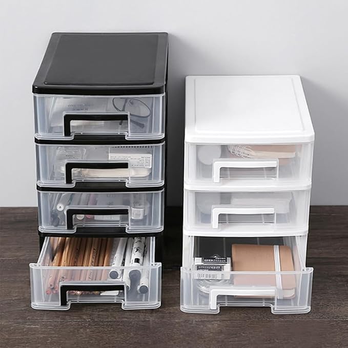 3-Layer Plastic Drawer Storage Box 11.81X9.44X6.69 Inch Portable Desktop Organizer Cabinet for Office Study Sundries Holder
