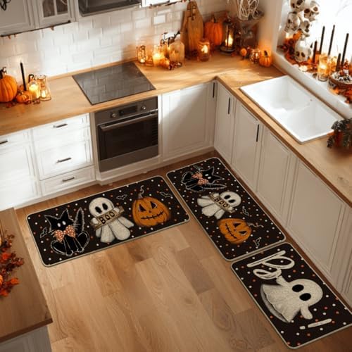 Artoid Mode Black Halloween Kitchen Mats Set of 3-17"x29"+17"x36"+17"x47"