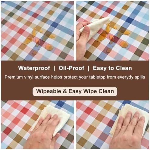 LIBERECOO Heavy Duty Vinyl Tablecloth with Flannel Backing Waterproof Oil-Proof Plastic Table Cloth Stain-Resistant Wipeable Rectangle or Square Table Cover for Indoor and Outdoor 54 x 54 Inch