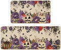 Baccessor Halloween Kitchen Rugs Set of 2, Purple Flowers Spooky Pumpkin Kitchen Mats Low-Profile Non Slip Washable Rugs for Floor Home Decor 17x29 and 17x47 Inch