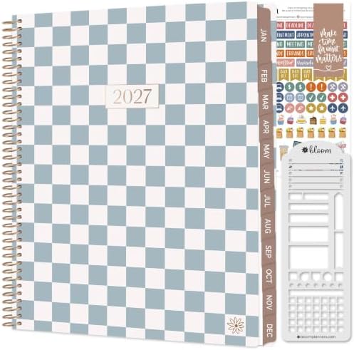 bloom daily planners 2027 Planner for Women (8.5" x 11") - Weekly & Monthly Calendar Year (January to December) Softcover Agenda Book Organizer with Stickers & Stencil - Checkered, Teal
