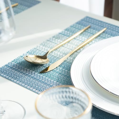 Placemats Set of 12 Vinyl/Plastic Woven Place Mats for Kitchen Table Indoor/Outdoor Washable Placemat Wipeable Dining Table Mats (Ocean Geode,12)