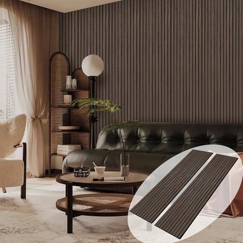 Wood Panels for Wall 2 PCS - Extra-Long Wood Slat Wall Panel - DIY Acoustic & Soundproof Wood Wall Panels - 3d Wall Panels Peel and Stick Noise Reducing Feature Wall - (Black 11.8" W x 94.5" L)