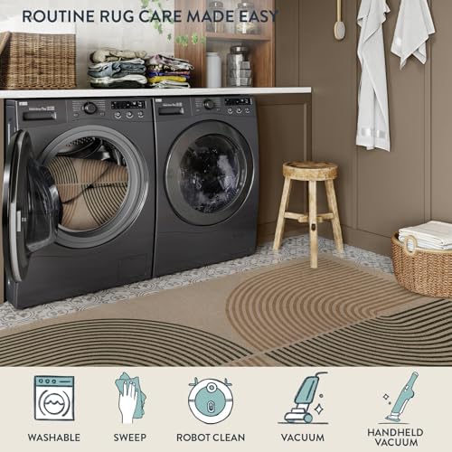 Lahome Modern Rainbow Easy Jute Rug, Washable 5x7 Area Rugs for Living Room Black Farmhouse Dining Room Rug, Contemporary Natural Throw Mat Non Slip Floor Carpet for Office RV Patio