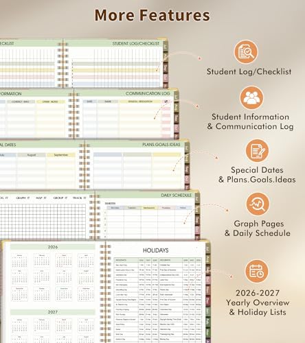Teacher Planner 2026-2027, July 2026 - June 2027, Academic Weekly & Monthly Calendar Planner with Tabs, 8.5" x 11" A4 Teacher Lesson Plan Book with 7 Periods, Daily Agenda School Organizer for Teacher Student Homeschool, Bohemia