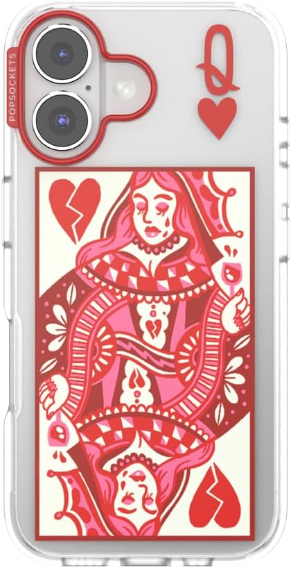 PopSockets iPhone 16 Phone Case with MagSafe- Heart Queen | Magnetic, Wireless Charging, Camera & Drop Protection, Heart, Valentines, Red, Textured