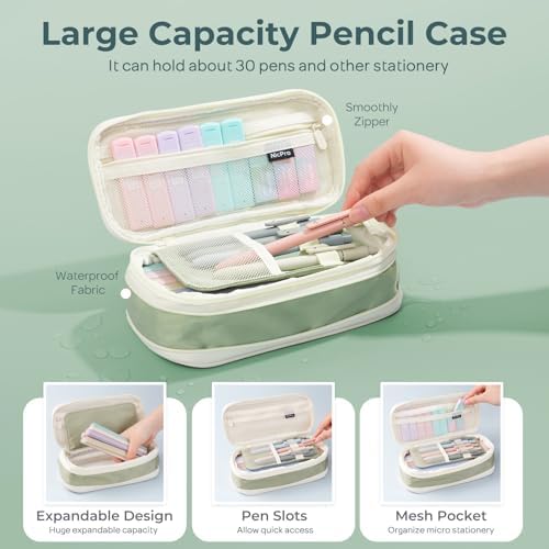 Nicpro School Supplies Stationary Set with Pencil Case, 50 PCS Green | Back to Schoo Supplies, Pen Case with 12 Highlighter, 5 Gel Pen, 6 Mechanical Pencil, Essentials for College, Nursing Student