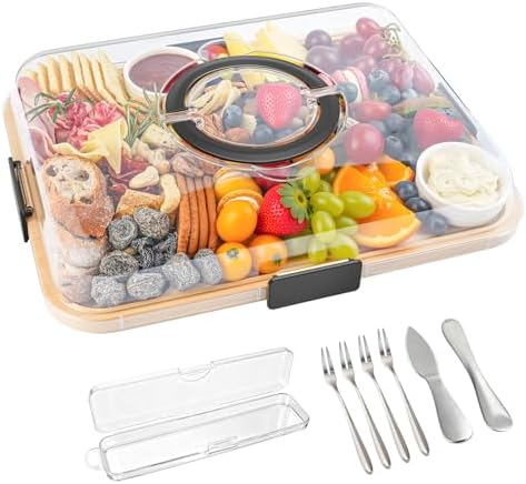 Portable Bamboo Charcuterie Board with Lid, 1 Compartment
