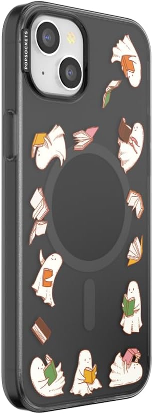 PopSockets iPhone 15 Plus Phone Case with MagSafe- Spooky Book Club | Magnetic, Wireless Charging, Camera & Drop Protection, Witchy, Halloween, Horror