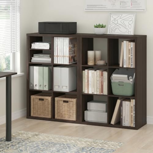 Furinno Cubicle Book Shelf Set of 2, 6-Cube Bookshelf, Black Dark Oak