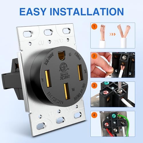 Nilight 50AMP RV Power Outlet 125/250V ETL Listed NEMA 14-50R