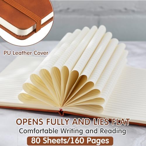 Qeeenar 24 Pack Leather Journals Bulk A5 Hardcover Notebooks, Brown