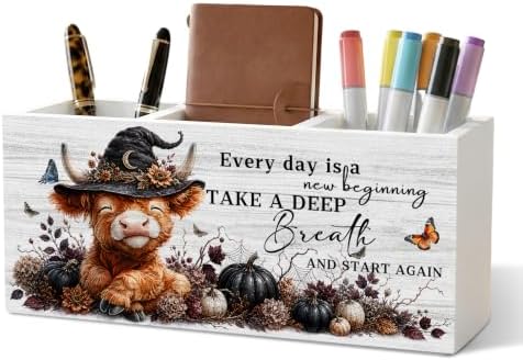 Fall Halloween Highland Cow Pencil Pen Holder for Desk Organizer