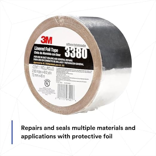 3M Aluminum Foil Tape 3380, Silver, 72 mm x 45 m, 3.25 mil, 1 Roll
