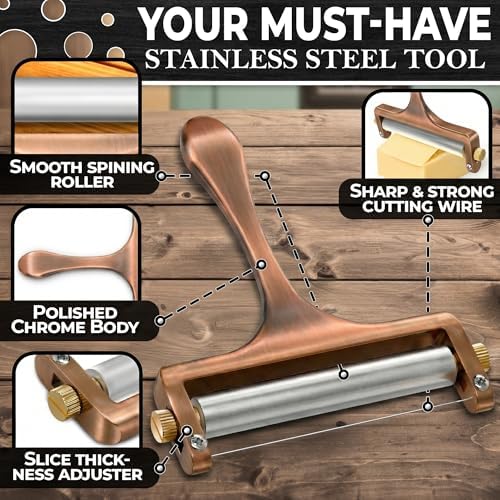 Handheld Wire Cheese Slicer with Adjustable Thickness, Stainless Steel