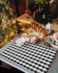 Rustic Black White Buffalo Check Plaid Pattern Placemat 1PC, Farmhouse Heat Resistant Washable Table Place Mats Cotton Table Linens Party Holiday Decor for Kitchen Dining Outdoor Indoor